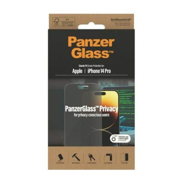 PanzerGlass Classic Fit iPhone 14 Pro 6,1" Privacy Screen Protection antibakteriális képernyővédő fólia