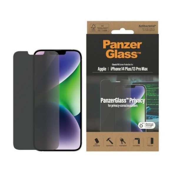 PanzerGlass Classic Fit iPhone 14 Plus / 13 Pro Max 6,7" Privacy Screen Protection antibakteriális képernyővédő fólia