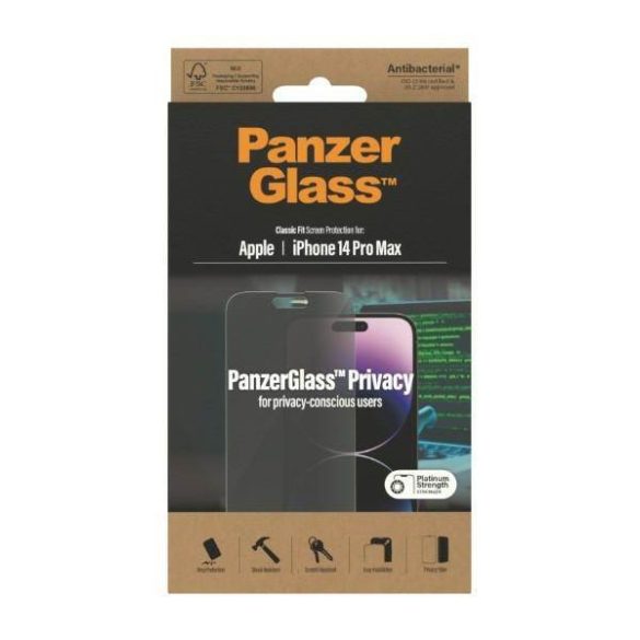 PanzerGlass Classic Fit iPhone 14 Pro Max 6,7" Privacy Screen Protection antibakteriális képernyővédő fólia