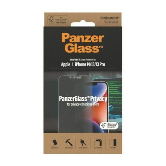 PanzerGlass Ultra-Wide Fit iPhone 14 / 13 Pro / 13 6,1" Privacy Screen Protection antibakteriális képernyővédő fólia