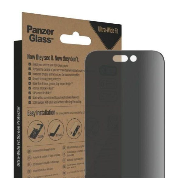 PanzerGlass Ultra-Wide Fit iPhone 14 Pro 6,1" Privacy Screen Protection antibakteriális képernyővédő fólia