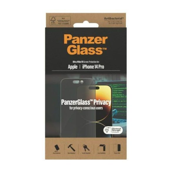 PanzerGlass Ultra-Wide Fit iPhone 14 Pro 6,1" Privacy Screen Protection antibakteriális képernyővédő fólia