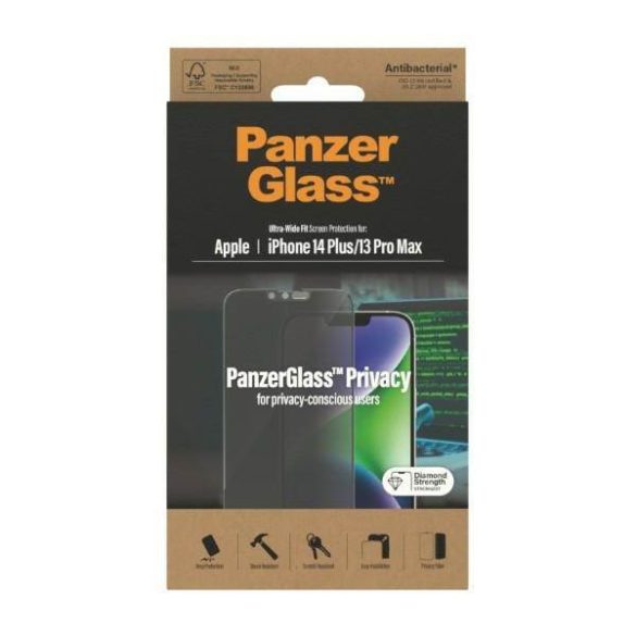 PanzerGlass Ultra-Wide Fit iPhone 14 Plus / 13 Pro Max 6,7" Privacy Screen Protection antibakteriális képernyővédő fólia