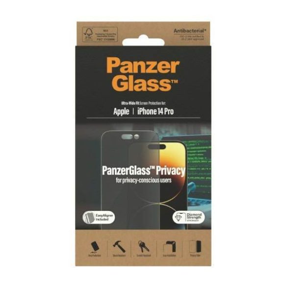PanzerGlass Ultra-Wide Fit iPhone 14 Pro 6,1" Privacy Screen Protection antibakteriális Easy Aligner képernyővédő fólia