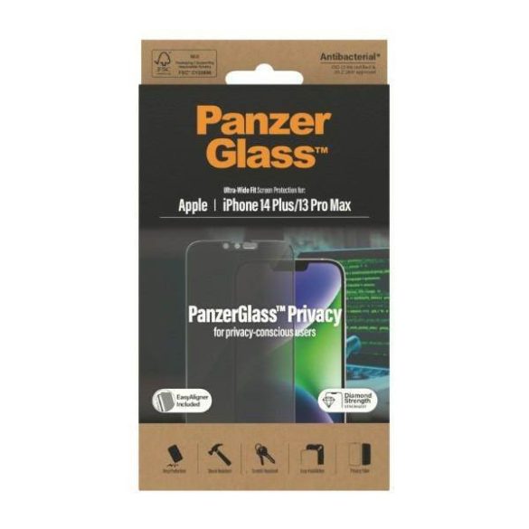 PanzerGlass Ultra-Wide Fit iPhone 14 Plus / 13 Pro Max 6,7" Privacy Screen Protection antibakteriális Easy Aligner képernyővédő fólia