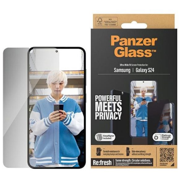PanzerGlass Ultra-Wide Fit betkintésvédett üvegfólia felhelyezést segítő applikátorral Samsung Galaxy S24