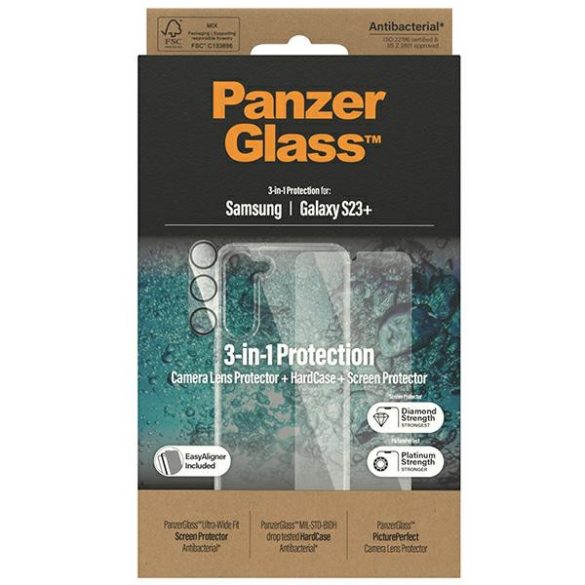 PanzerGlass Bundle 3 az 1-ben Sam Samsung Galaxy S23+ S916 Hardcase + Képernyővédő + Kamera objektív 0434+7316 tok