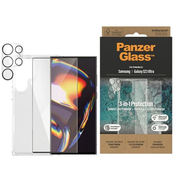 PanzerGlass csomag 3 az 1-ben Sam Samsung Galaxy S23 UltraS918 Hardcase + Képernyővédő + Kamera objektív 0435+7317 tok