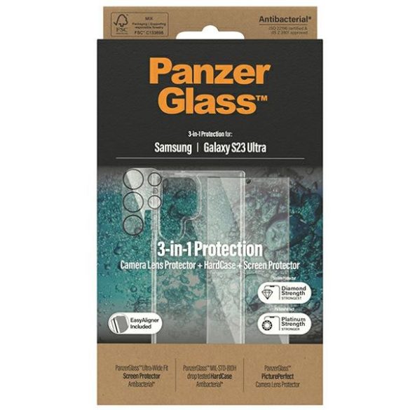 PanzerGlass csomag 3 az 1-ben Sam Samsung Galaxy S23 UltraS918 Hardcase + Képernyővédő + Kamera objektív 0435+7317 tok