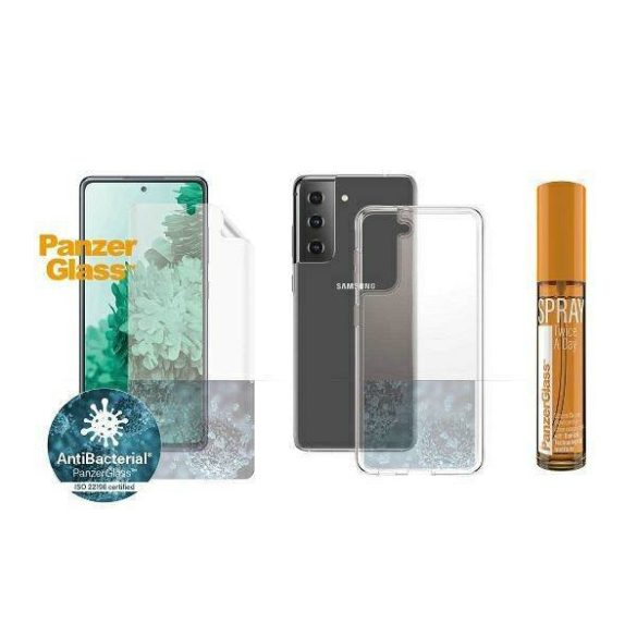 PanzerGlass készlet Start Samsung Galaxy S21 TPU képernyővédő fólia + Tok átlátszó tok + 30ml spray