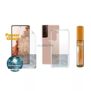 PanzerGlass készlet Start Samsung Galaxy S21+ TPU képernyővédő fólia + Tok átlátszó tok + 30ml spray