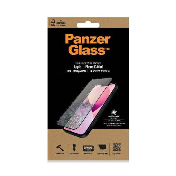 PanzerGlass E2E Privacy iPhone 13 Mini 5,4" tokbarát mikrofraktúrás antibakteriális fekete képernyővédő fólia