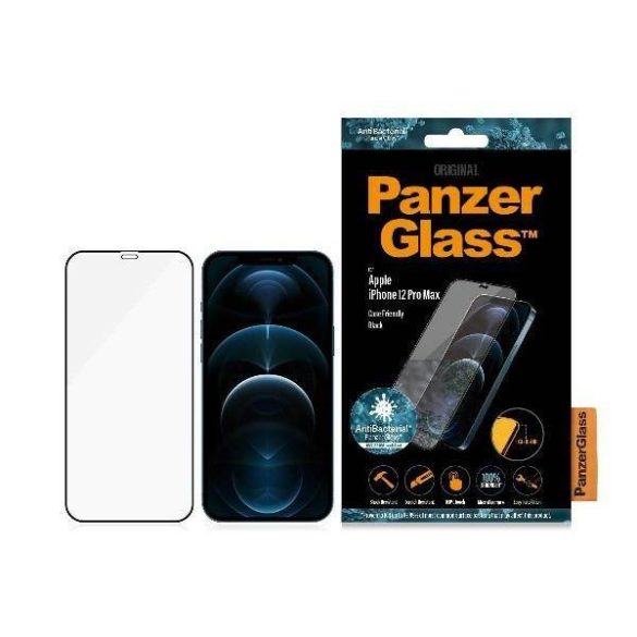 PanzerGlass Pro E2E Super+ iPhone 12 Pro Max tokbarát antibakteriális mikrofraktúrás fekete képernyővédő fólia