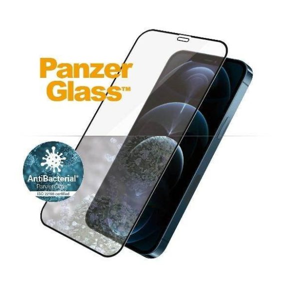 PanzerGlass Pro E2E Super+ iPhone 12 Pro Max tokbarát antibakteriális mikrofraktúrás fekete képernyővédő fólia