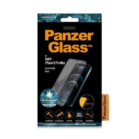 PanzerGlass Pro E2E Super+ iPhone 12 Pro Max tokbarát antibakteriális mikrofraktúrás fekete képernyővédő fólia