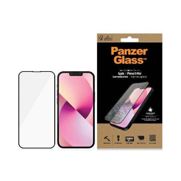 PanzerGlass E2E Microfracture iPhone 13 Mini 5,4" tokbarát antibakteriális fekete képernyővédő fólia