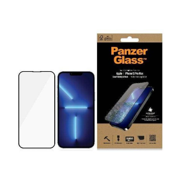 PanzerGlass E2E Microfracture iPhone 13 Pro Max 6,7" tokbarát antibakteriális fekete képernyővédő fólia