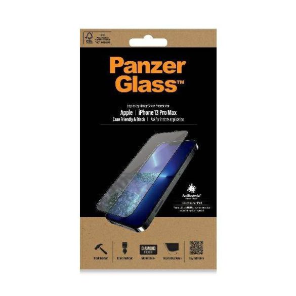 PanzerGlass E2E Microfracture iPhone 13 Pro Max 6,7" tokbarát antibakteriális fekete képernyővédő fólia