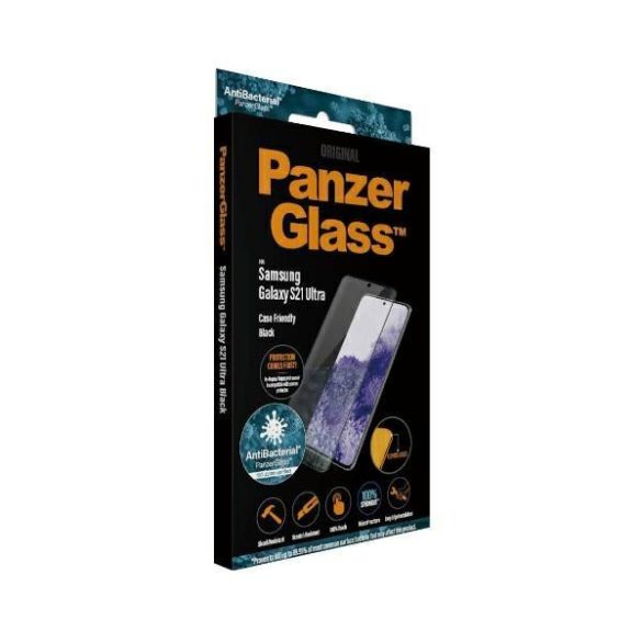 PanzerGlass PRO Curved Microfracture antibakteriális fekete szegéllyel Samsung Galaxy S21 Ultra