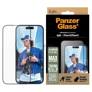 PanzerGlass AluminumFrame edzett üveg fekete szegéllyel iPhone 15/16