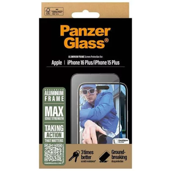 PanzerGlass AluminumFrame edzett üveg fekete szegéllyel iPhone 15 Plus/16 Plus