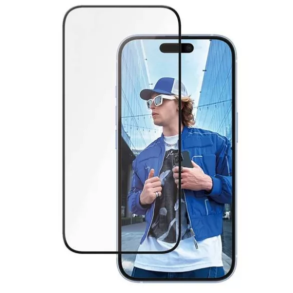 PanzerGlass Ceramic Screen Protector kerámiaüveg fekete szegéllyel felhelyezést segítő kerettel iPhone 15/16