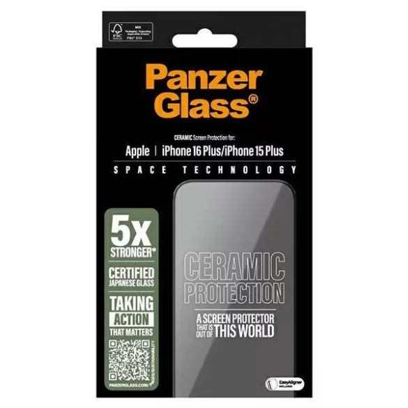 PanzerGlass Ceramic Screen Protector kerámiaüveg fekete szegéllyel felhelyezést segítő kerettel iPhone 15 Plus/16 Plus