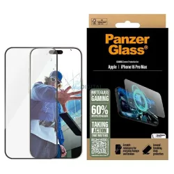   PanzerGlass Gaming matt edzett üveg fekete szegéllyel felhelyezést segítő kerettel iPhone 16 Pro Max