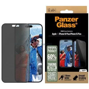 PanzerGlass adatvédelmi képernyővédő iPhone 16 Plus / 15 Plus 6,7" ultra-széles design P2863