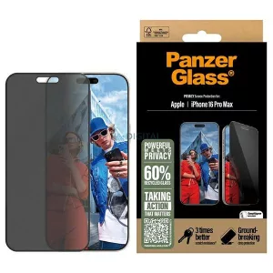 PanzerGlass adatvédelmi képernyővédő iPhone 16 Pro Max 6,9" – rendkívül széles illesztésű P2864