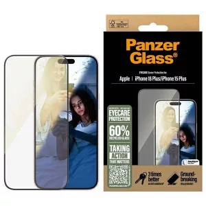PanzerGlass EyeCare tükröződésmentes kékfény szűrős edzett üveg fekete szegéllyel iPhone 15 Plus/16 Plus