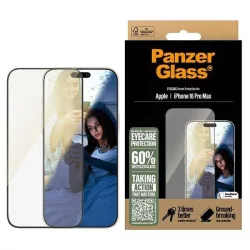  PanzerGlass EyeCare tükröződésmentes kékfény szűrős edzett üveg fekete szegéllyel iPhone 16 Pro Max