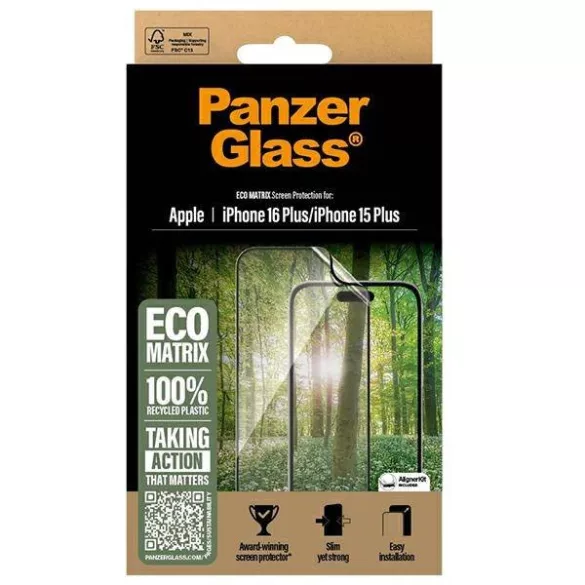 PanzerGlass Matrix újrahasznosított fólia fekete szegéllyel iPhone 15 Plus/16 Plus