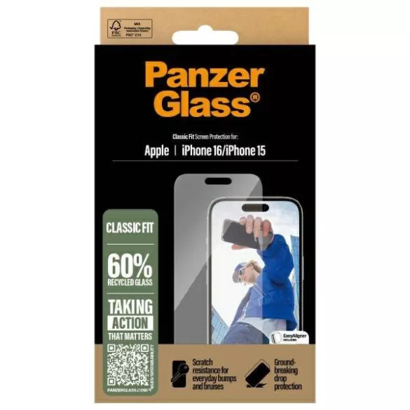 PanzerGlass Classic Fit edzett üveg iPhone 16