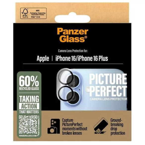 PanzerGlass PicturePerfect kamera lencse védő edzett üveg fekete szegéllyel iPhone 16/16 Plus