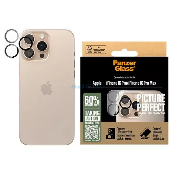 PanzerGlass PicturePerfect kamera lencse védő edzett üveg fekete szegéllyel iPhone 16 Pro/16 Pro Max