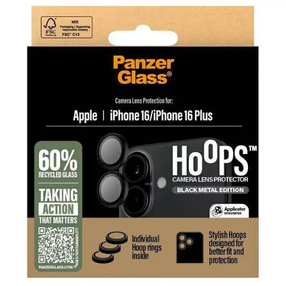 PanzerGlass Hoops kamera lencse védő edzett üveg fekete szegéllyel iPhone 16/16 Plus
