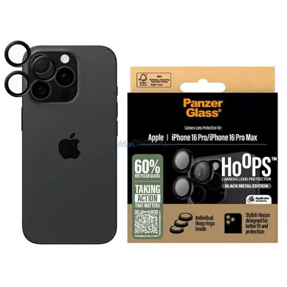 PanzerGlass Hoops kamera lencse védő edzett üveg fekete szegéllyel iPhone 16 Pro/16 Pro Max