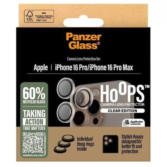 PanzerGlass Hoops kamera lencse védő edzett üveg átlátszó-fekete szegéllyel iPhone 16 Pro/16 Pro Max