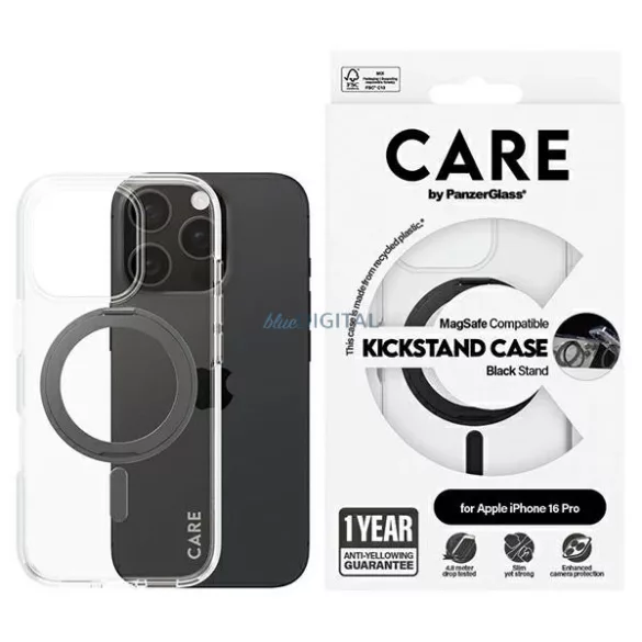 PanzerGlass Feature Kickstand MagSafe-kompatibilis tok iPhone 16 Pro - fekete-átlátszó