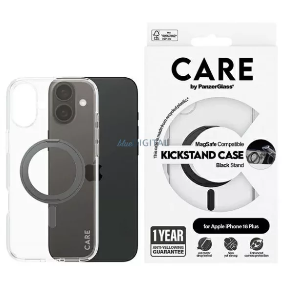 PanzerGlass Feature Kickstand MagSafe-kompatibilis tok iPhone 16 Plus - fekete-átlátszó