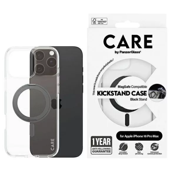 PanzerGlass Feature Kickstand MagSafe-kompatibilis tok iPhone 16 Pro Max - fekete-átlátszó