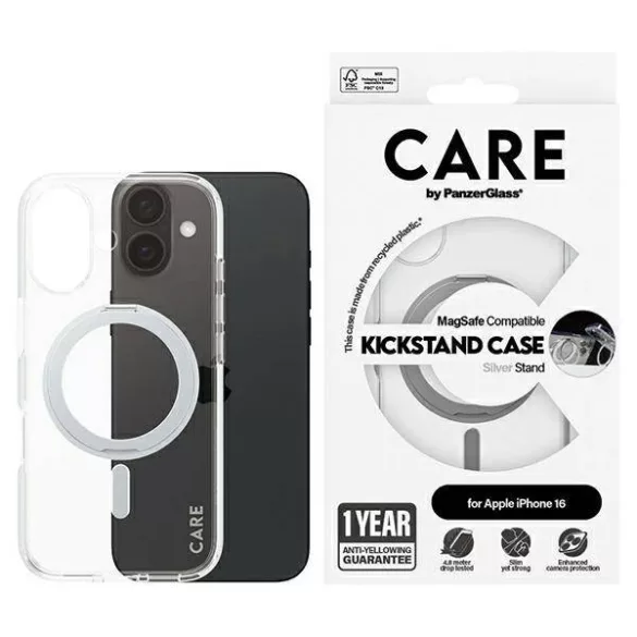 PanzerGlass Feature Kickstand MagSafe-kompatibilis tok iPhone 16 - ezüst színű