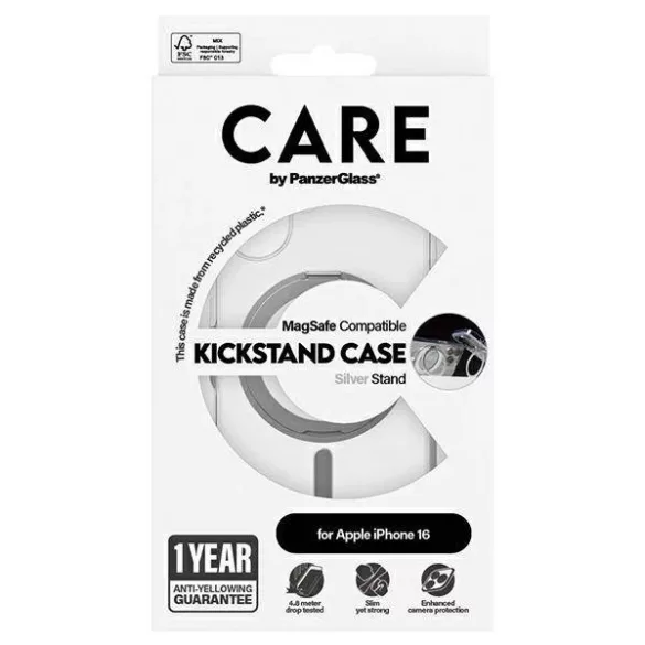 PanzerGlass Feature Kickstand MagSafe-kompatibilis tok iPhone 16 - ezüst színű