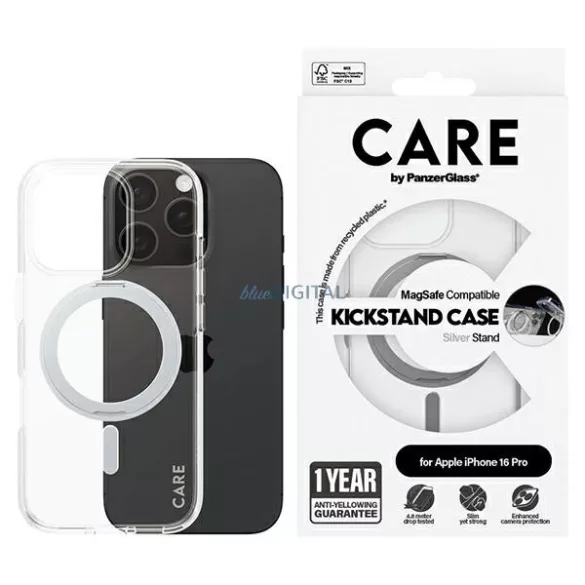 PanzerGlass Feature Kickstand MagSafe-kompatibilis tok iPhone 16 Pro - ezüst színű