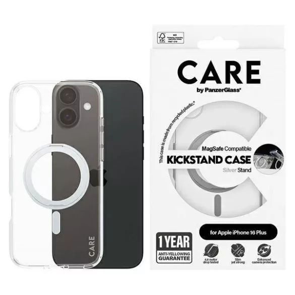 PanzerGlass Feature Kickstand MagSafe-kompatibilis tok iPhone 16 Plus - ezüst színű