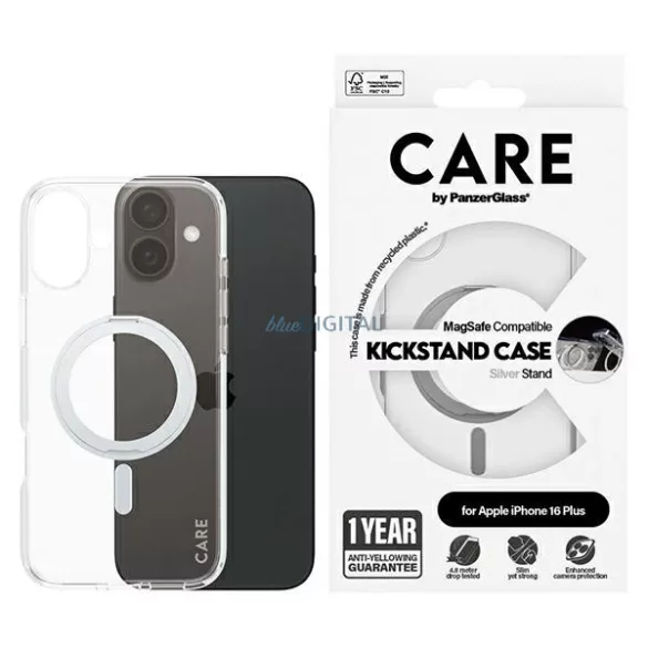PanzerGlass Feature Kickstand MagSafe-kompatibilis tok iPhone 16 Plus - ezüst színű