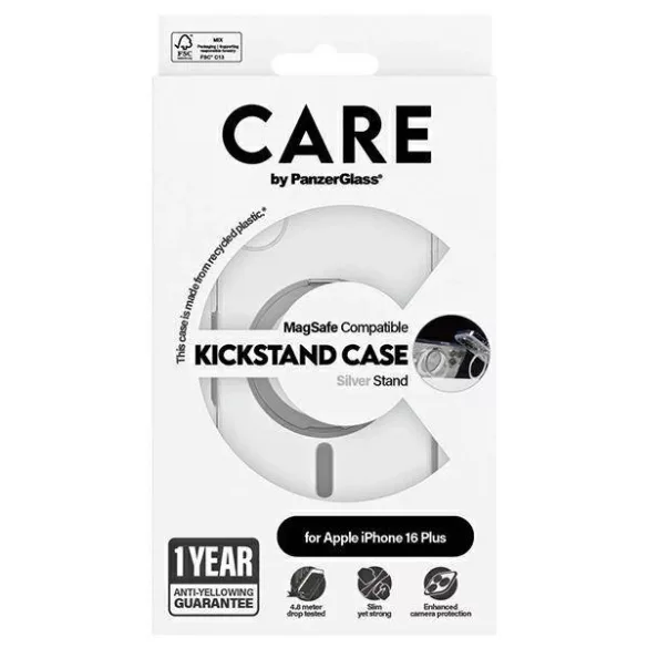 PanzerGlass Feature Kickstand MagSafe-kompatibilis tok iPhone 16 Plus - ezüst színű