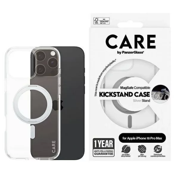 PanzerGlass Feature Kickstand MagSafe-kompatibilis tok iPhone 16 Pro Max - ezüst színű