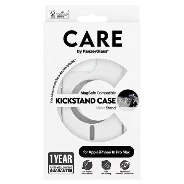 PanzerGlass Feature Kickstand MagSafe-kompatibilis tok iPhone 16 Pro Max - ezüst színű